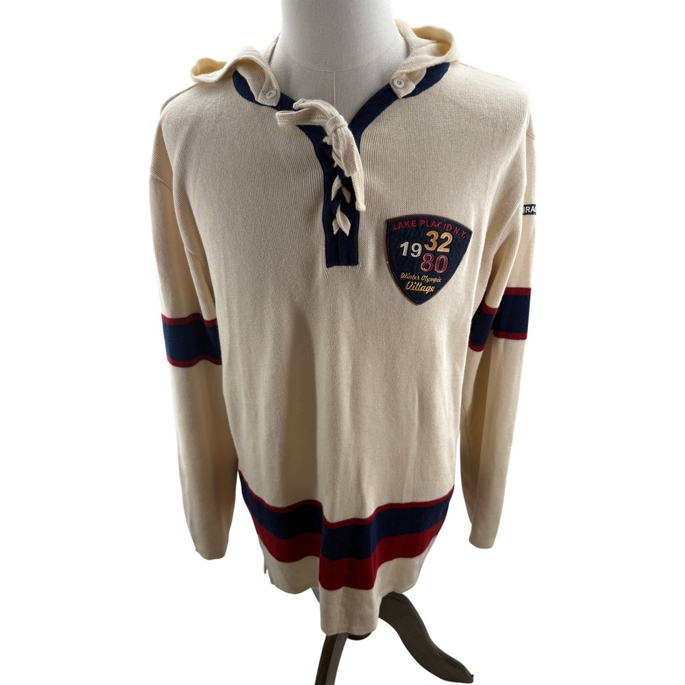 Vintage 1980 Lake Placid Miracle Ice USA Olympics Hockey Knit Hoodie Mens Large